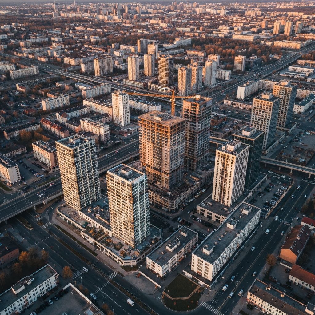 Drone capturando imagens aéreas da cidade